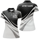 Polo manches longues Femme golf personnalisé noir et blanc design balle texturée et nom d'équipe