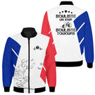 Veste zippée pétanque blanc tricolore avec drapeau France et silhouette de bouliste passionné