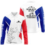 Polo pétanque Homme blanc et tricolore avec joueur silhouette slogan bouliste passionné prénom