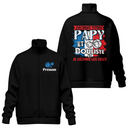Veste col montant Papy Bouliste noire avec slogan tricolore Papy Bouliste effet déchirure