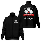 Veste col montant pétanque retraité noire avec slogan Retraité bannière rouge typographie blanche