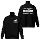 Veste col montant pétanque noire avec slogan dilemme bouliste tireur pointeur typographie blanche