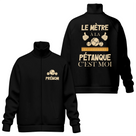Veste col montant pétanque noire avec slogan Le Mètre à la Pétanque c'est Moi mètre déplié