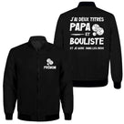 Veste zippée Papa Bouliste noire avec slogan J'ai deux titres Papa et Bouliste typographie blanche