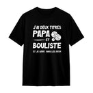 T-shirt Papa Bouliste noir avec slogan J'ai deux titres typographie blanche et boules stylisées