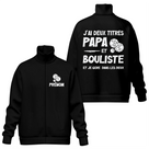 Veste col montant Papa Bouliste noire avec slogan J'ai deux titres Papa Bouliste blanc