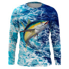 T-shirt anti UV manches longues pêche thon motif vagues, design immersif marin, vêtement halieutique pêcheur en mer