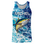 T-shirt halieutique pêche thon motif océan, coupe technique respirante, design vagues immersif, personnalisable prénom