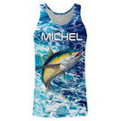 T-shirt halieutique pêche thon motif océan, coupe technique respirante, design vagues immersif, personnalisable prénom