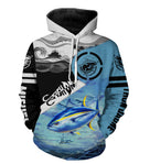 Sweat zippé pêche thon Fish On Tahiti, prénom brodé manche, vêtement halieutique unisexe