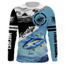 T-shirt anti UV manches longues pêche thon Fish On, design bicolore noir turquoise, vêtement halieutique pour pêcheur