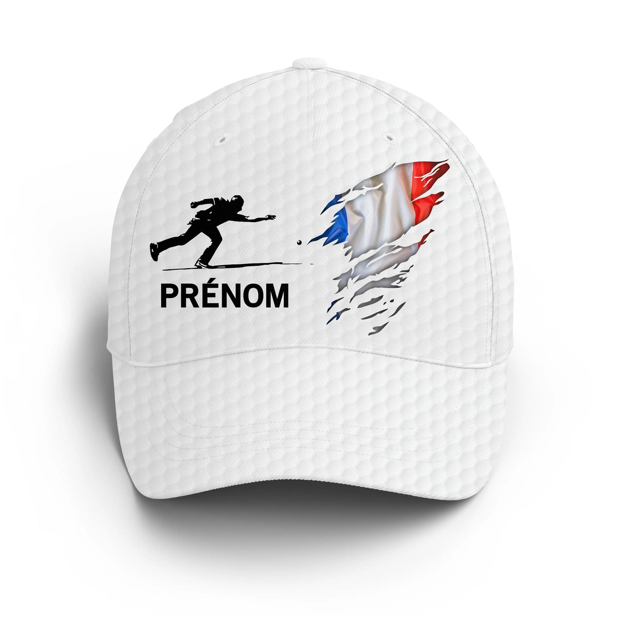 Casquette pétanque bleu marine tricolore drapeau france joueur prénom broderie côté bouliste personnalisée