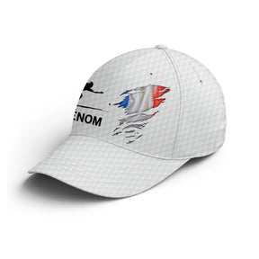Casquette pétanque blanche tricolore drapeau france joueur stylisé prénom côté broderie bouliste personnalisée