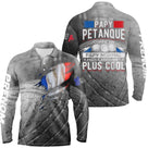 Polo pétanque gris béton vue dos message papy pétanque cool drapeau français tricolore design moderne