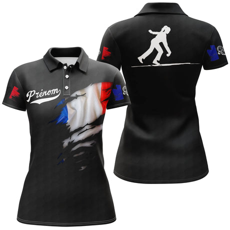 Polo Pétanque, Cadeau Personnalisé Bouliste, Polo à Séchage Rapide Drapeau France - CT10112223KYC Polo Femme Noir