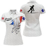 Polo pétanque variante grise tricolore, drapeau France et silhouette bouliste en lancer