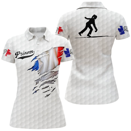 Polo Pétanque, Cadeau Personnalisé Bouliste, Polo à Séchage Rapide Drapeau France - CT10112223KYC Polo Femme Blanc