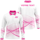 Polo sport manches longues homme rose et blanc avec motif points dégradés et logo équipe sur la poitrine