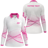 Polo Sport Femme Personnalisé – Manches Courtes ou Longues – Design Rose et Blanc - A11092413 - polo femme manches longues
