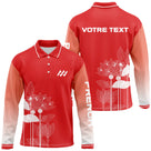 Polo manches longues homme rouge à fleurs de lotus blanches avec logo équipe sur la poitrine