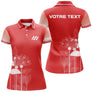 Polo personnalisé femme rouge en coupe ajustée avec motif lotus blanc et texte personnalisable au dos