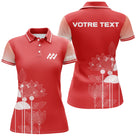 Polo personnalisé femme rouge en coupe ajustée avec motif lotus blanc et texte personnalisable au dos