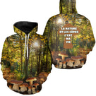 Sweat à capuche all-over avec motif cèpes forêt automne