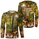 T-shirt all-over manches longues avec forêt et champignons cèpes