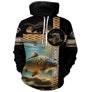 Sweat à capuche pêche carpe noir motif carpe miroir dorée bronze all-over personnalisé prénom carpiste