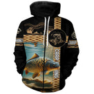 Sweat zippé pêche carpe noir motif carpe miroir bronze écailles graphiques all-over prénom carpiste personnalisé