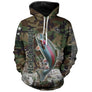 Sweat capuche pêche truite all-over camouflage forêt motif truite arc-en-ciel rose argentée prénom personnalisé