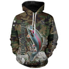 Sweat capuche pêche truite all-over camouflage forêt motif truite arc-en-ciel rose argentée prénom personnalisé