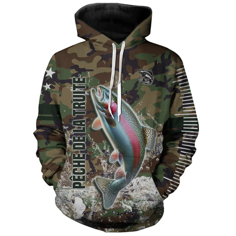 Pêche de la Truite, Cadeau Original Pêcheur, Camouflage Pêche, Tee Shirt, Sweat à capuche, Vêtement Anti UV, Cadeau Personnalisé Pour La Pêche - CTS16042211 Sweat à Capuche All Over Unisexe