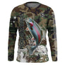 Hoodie pêche truite all-over camouflage forêt vert brun motif truite arc-en-ciel salmonidé prénom personnalisé