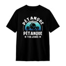 T-shirt pétanque noir avec slogan Pétanque un jour toujours cadre vintage typographie