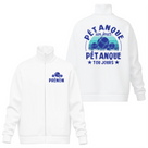 Veste col montant pétanque blanche avec slogan Pétanque un jour toujours typographie noire