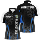 Polo fléchettes noir et bleu homme avec cibles dynamiques Dard-X, prénom et équipe personnalisés