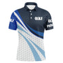 Polo golf bleu marine et blanc homme avec inscription GOLF, balle de golf et motif swing, prénom personnalisé