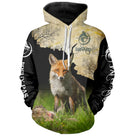 Sweat à capuche chasse renard camouflage forêt vert brun, motif renard roux pour chasseur petit gibier