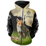 Sweat zippé chasse renard camouflage forêt, tenue cynégétique humoristique pour battue petit gibier
