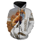 Sweater chasse renard roux all-over orange beige, marquage prénom pour passionné régulation