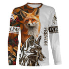 T-shirt manches longues chasse renard camouflage orange, coupe unisexe personnalisable au prénom