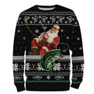Sweat à capuche Noël Père Noël pêcheur, design ugly christmas sweater pour passionné halieutique