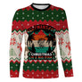 Sweater Noël Big Fish jacquard vert rouge, coupe unisexe humour pêcheur pour famille