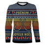 Sweater Noël personnalisé pêcheur jacquard bleu, coupe unisexe avec prénom imprimé pour famille halieutique