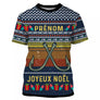 Pull Noël personnalisé bleu marine avec crochets de pêche dorés croisés et lettrage Prénom Joyeux Noël jacquard