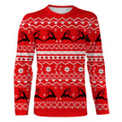 Sweater Noël rouge cerf jacquard tricoté style norvégien, coupe unisexe pour chasseur grande faune