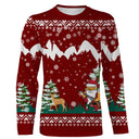 Sweater Noël Père Noël chasse cerf jacquard rouge, coupe unisexe humour pour chasseur grande faune