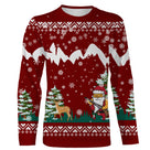 Sweater Noël Père Noël chasse cerf jacquard rouge, coupe unisexe humour pour chasseur grande faune