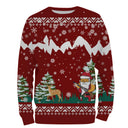 Sweat à capuche Noël scène Père Noël et cerf en montagne, design ugly christmas sweater chasseur